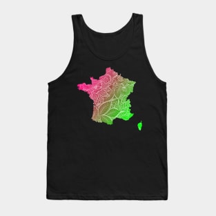 Colorful mandala art map of France with text in pink and green Tank Top